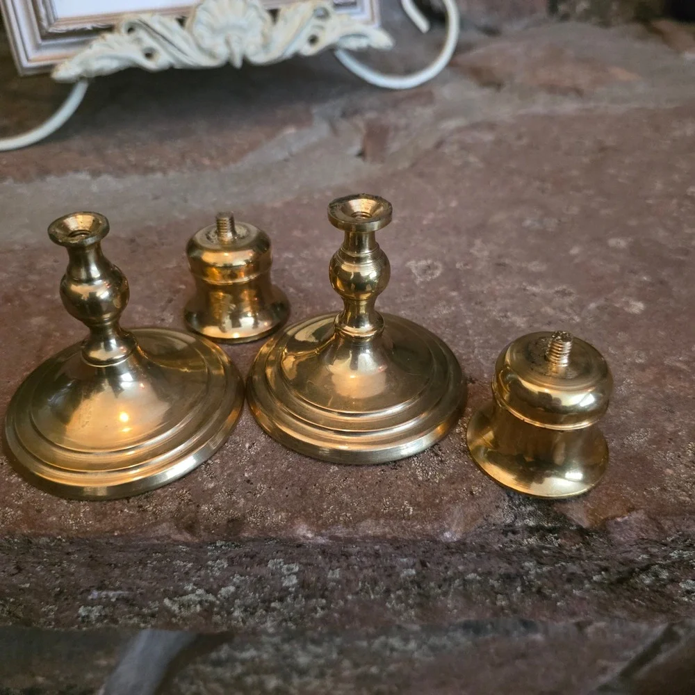 Vintage Solid Brass Candlestick Holders Pair 3 Inch Gold Taper Candle Stands MCM